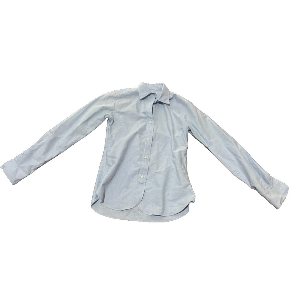 Ann Mashburn Icon Shirt Small light blue button up top blouse cotton
